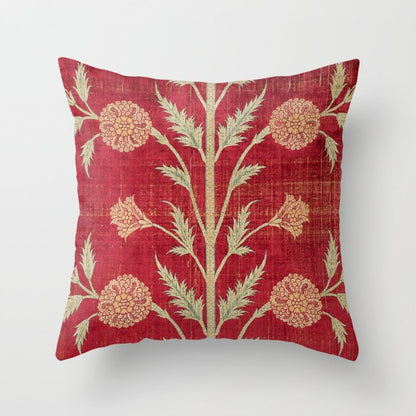 Vintage Distressed Red Floral Throw Pillow Gallery Image 5