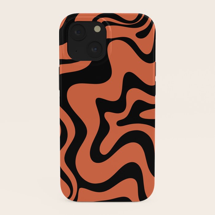 Retro Liquid Swirl Abstract Pattern in Black and Orange iPhone Case Gallery Image 38