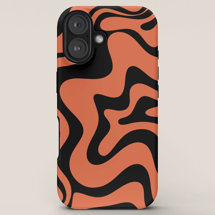 Retro Liquid Swirl Abstract Pattern in Black and Orange iPhone Case Gallery Image 5
