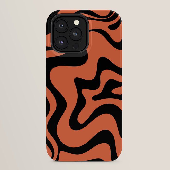 Retro Liquid Swirl Abstract Pattern in Black and Orange iPhone Case Gallery Image 24