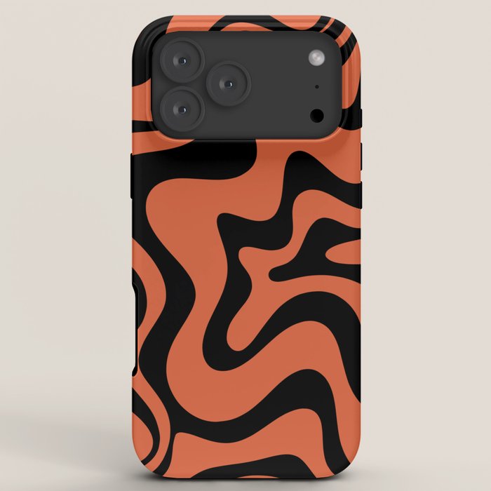 Retro Liquid Swirl Abstract Pattern in Black and Orange iPhone Case Gallery Image 8