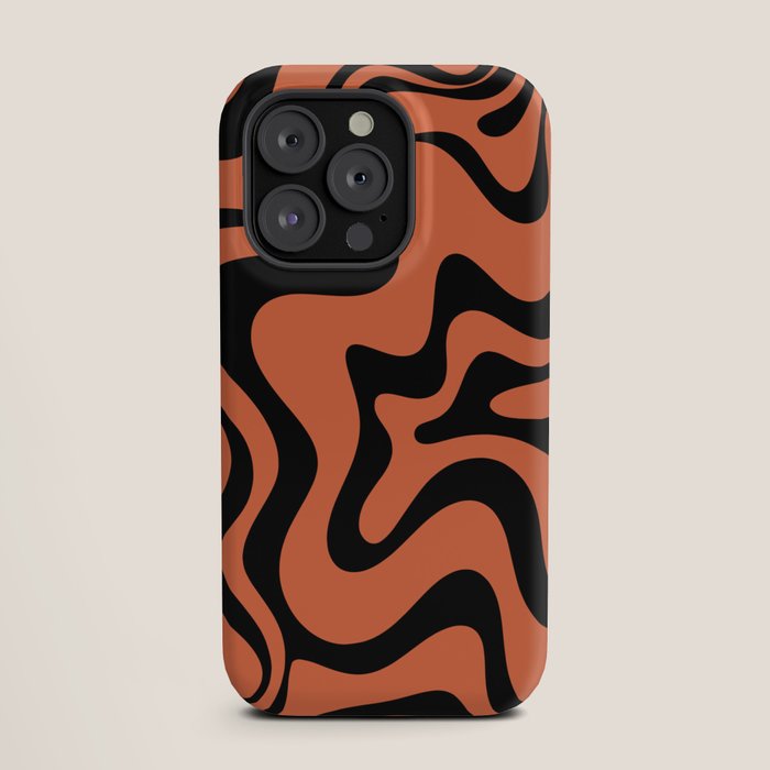 Retro Liquid Swirl Abstract Pattern in Black and Orange iPhone Case Gallery Image 19