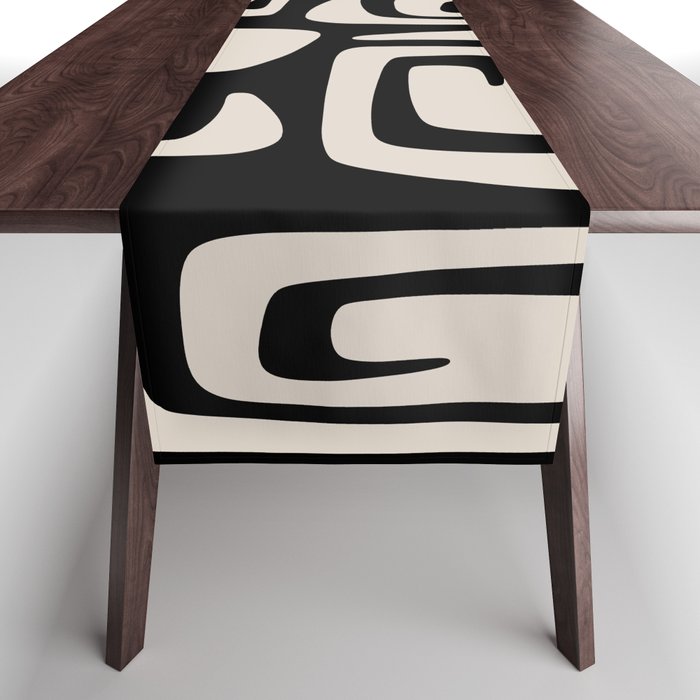 Mid Century Modern Cosmic Abstract 527 Black and Linen White Table Runner Gallery Image 1