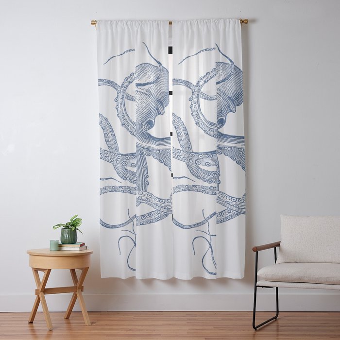 Blue nautical vintage octopus illustration Window Curtain Gallery Image 9
