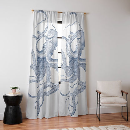 Blue nautical vintage octopus illustration Window Curtain Gallery Image 14