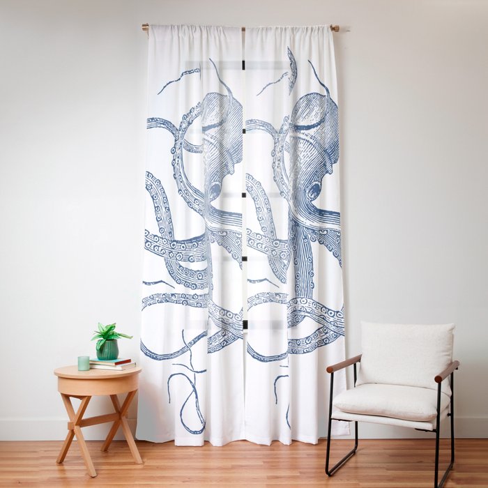 Blue nautical vintage octopus illustration Window Curtain Gallery Image 16