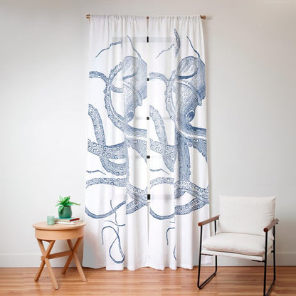 Blue nautical vintage octopus illustration Window Curtain Gallery Image 16