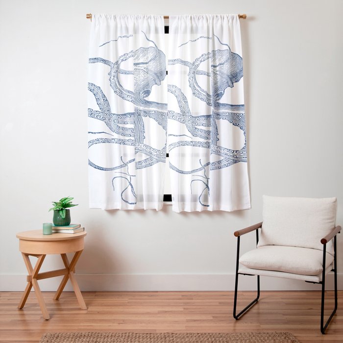 Blue nautical vintage octopus illustration Window Curtain Gallery Image 11