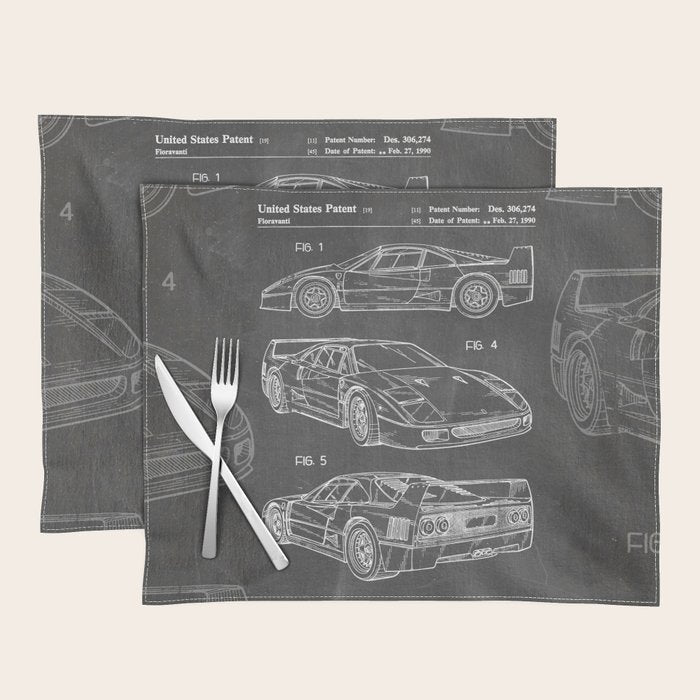 Supercar Sports Car Patent - Car Fan Classic Car Art - Black Chalkboard Placemat Gallery Image 2
