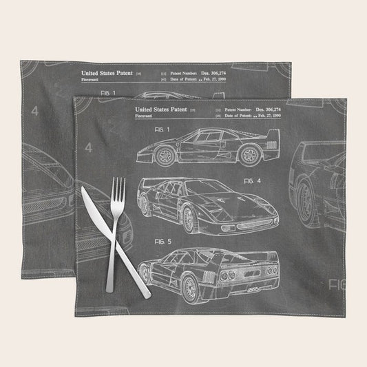 Supercar Sports Car Patent - Car Fan Classic Car Art - Black Chalkboard Placemat Gallery Image 1