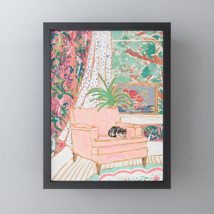 Catnap - Tuxedo Cat Napping in Chair by the Window Mini Art Print Gallery Image 3