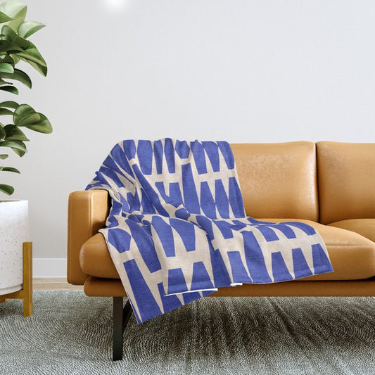 Handrawn Geometric Blue Pattern Throw Blanket Gallery Image 1