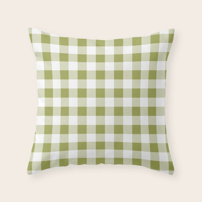 Gingham Large Green White Throw Pillow Gallery Image 1