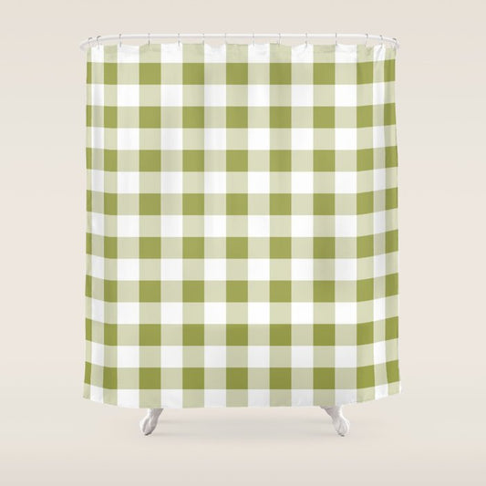 Gingham Large Green White Shower Curtain Gallery Image 1