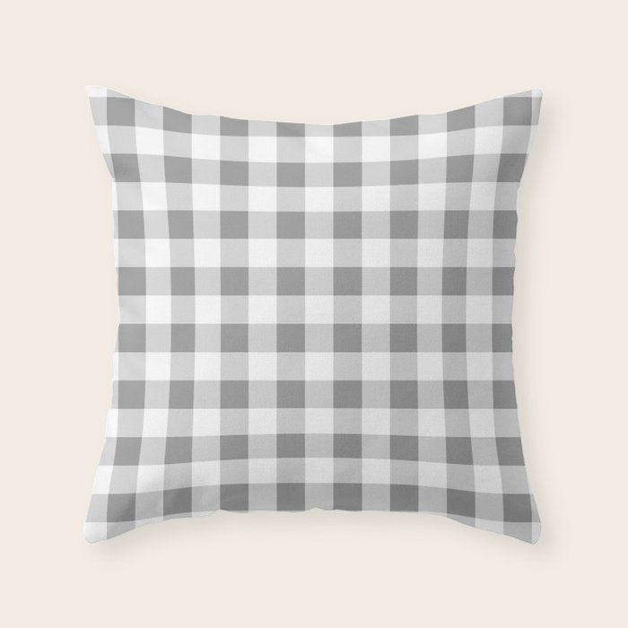 Gingham Large Gray White Throw Pillow Gallery Image 4