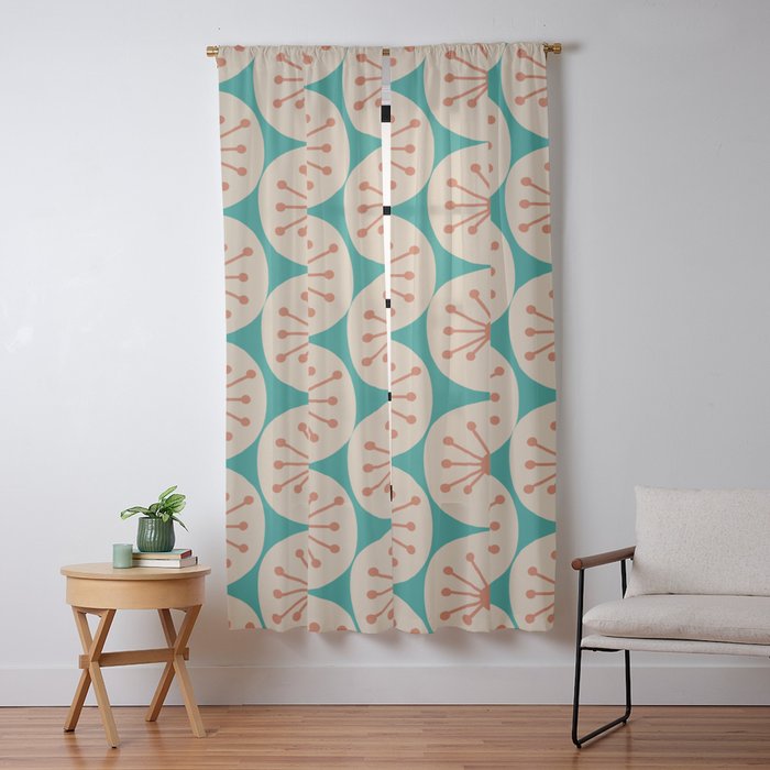 Atomic Dots Retro Midcentury Modern Pattern in Mid Mod Orange, Beige, and Turquoise Teal Window Curtain Gallery Image 9