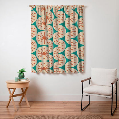 Atomic Dots Retro Midcentury Modern Pattern in Mid Mod Orange, Beige, and Turquoise Teal Window Curtain Gallery Image 3