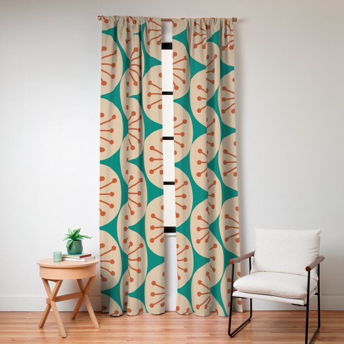 Atomic Dots Retro Midcentury Modern Pattern in Mid Mod Orange, Beige, and Turquoise Teal Window Curtain Gallery Image 4
