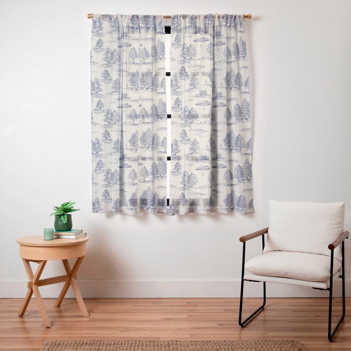 Alien Abduction Toile De Jouy Pattern in Blue Window Curtain Gallery Image 19