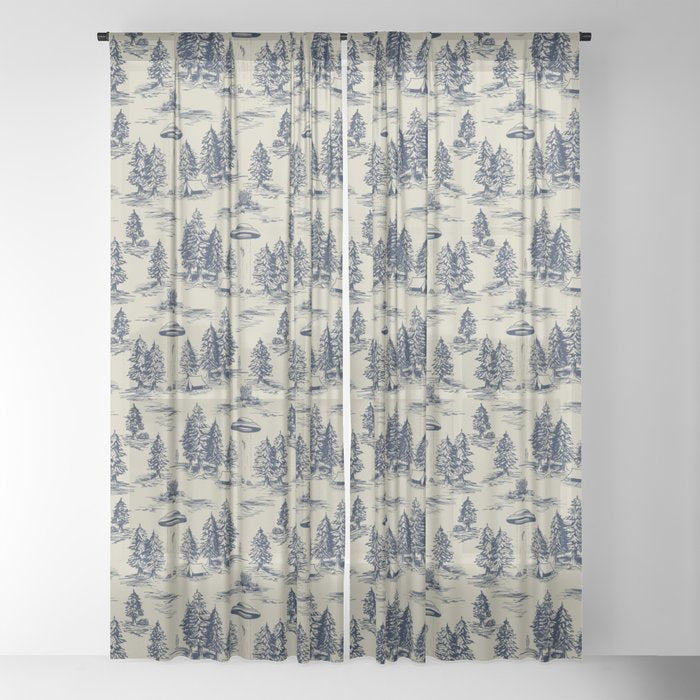Alien Abduction Toile De Jouy Pattern in Blue Window Curtain Gallery Image 22