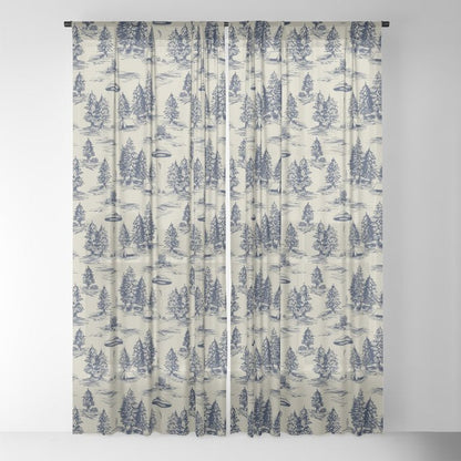Alien Abduction Toile De Jouy Pattern in Blue Window Curtain Gallery Image 22