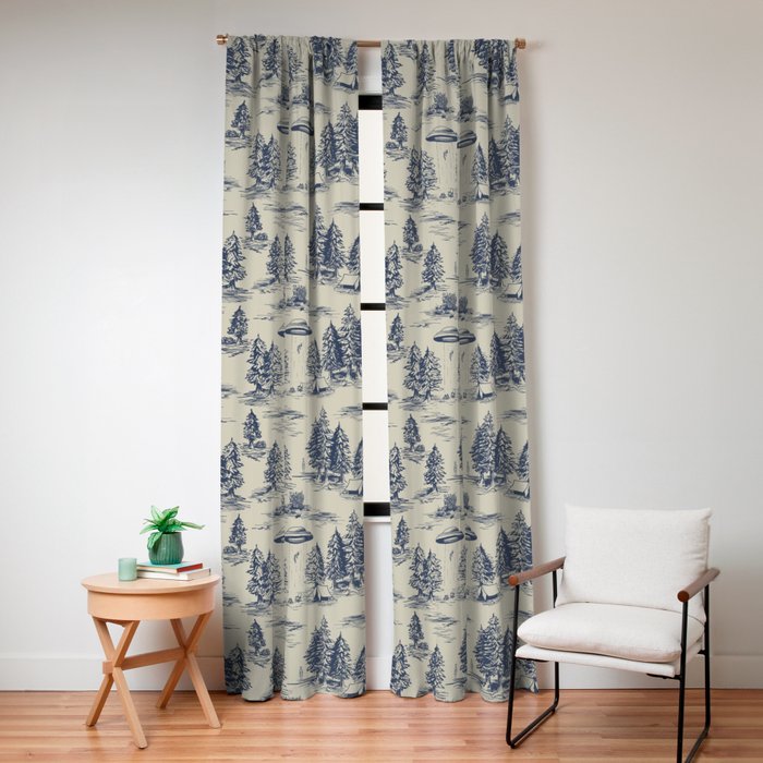 Alien Abduction Toile De Jouy Pattern in Blue Window Curtain Gallery Image 4