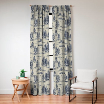 Alien Abduction Toile De Jouy Pattern in Blue Window Curtain Gallery Image 4