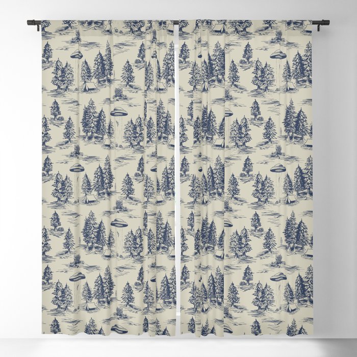 Alien Abduction Toile De Jouy Pattern in Blue Window Curtain Gallery Image 1