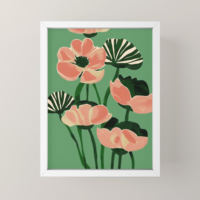 Coral Poppies on Green Mini Art Print Gallery Image 4