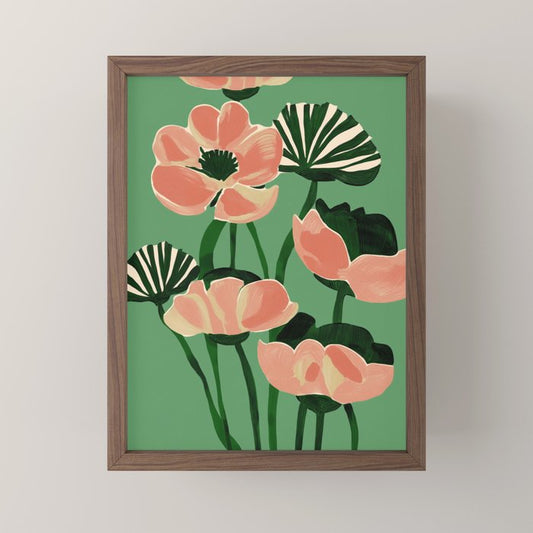 Coral Poppies on Green Mini Art Print Gallery Image 2
