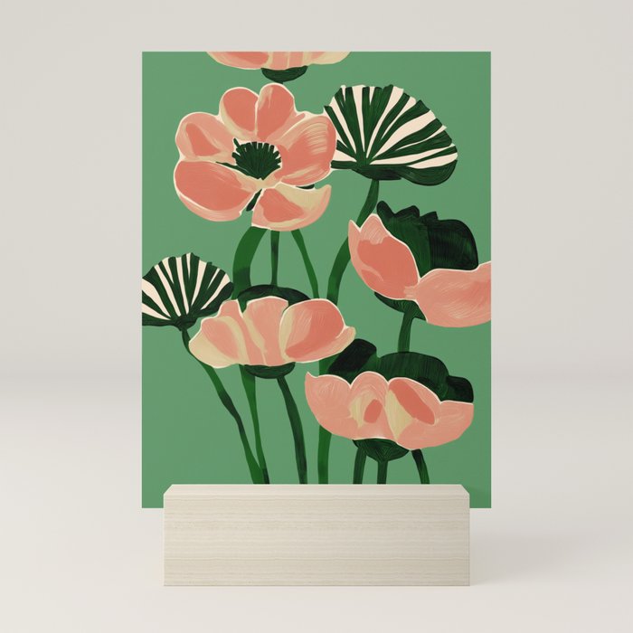 Coral Poppies on Green Mini Art Print Gallery Image 5