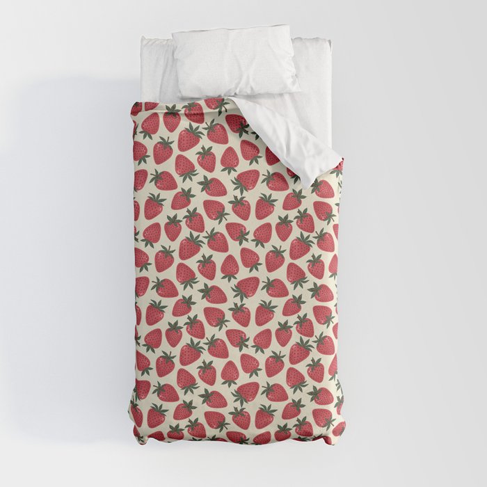 Hand Drawn Vintage Strawberry Pattern Duvet Cover Gallery Image 4