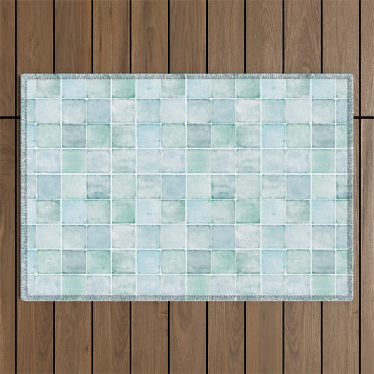 Sea Glass Tiles Watercolor Outdoor Rug Gallery Image 1