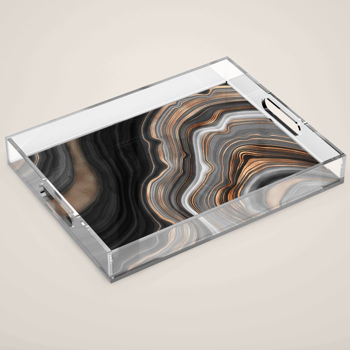 Elegant black marble with gold and copper veins Acrylic Tray Gallery Image 1