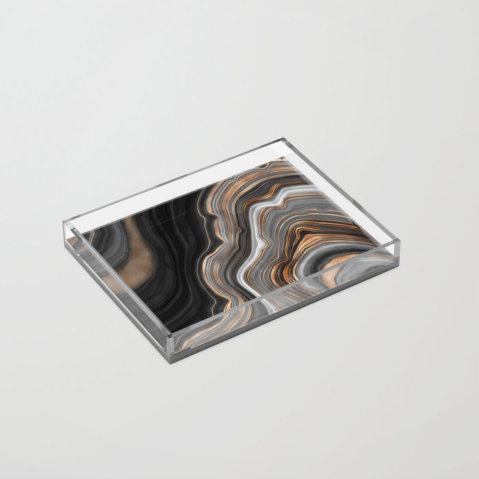 Elegant black marble with gold and copper veins Acrylic Tray Gallery Image 2