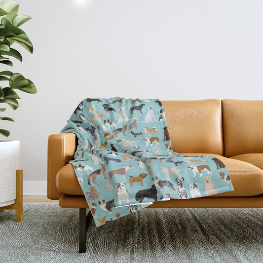 Dogs pattern print must have gifts for dog person mint dog breeds Throw Blanket Gallery Image 1