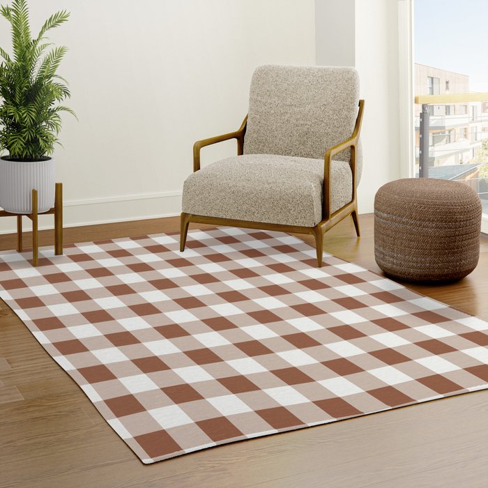 Gingham Large Brown White Rug Gallery Image 3