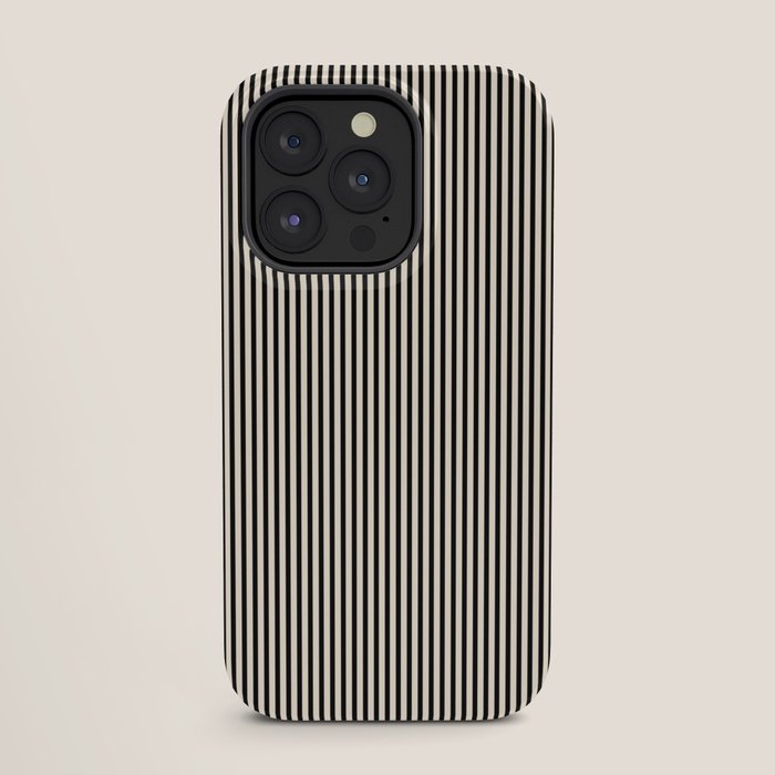 Ultra Fine Stripes Vertical Minimalist Pattern in Black and Almond Cream iPhone Case Gallery Image 27