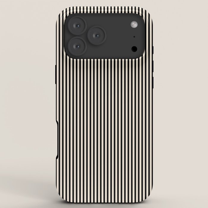 Ultra Fine Stripes Vertical Minimalist Pattern in Black and Almond Cream iPhone Case Gallery Image 8