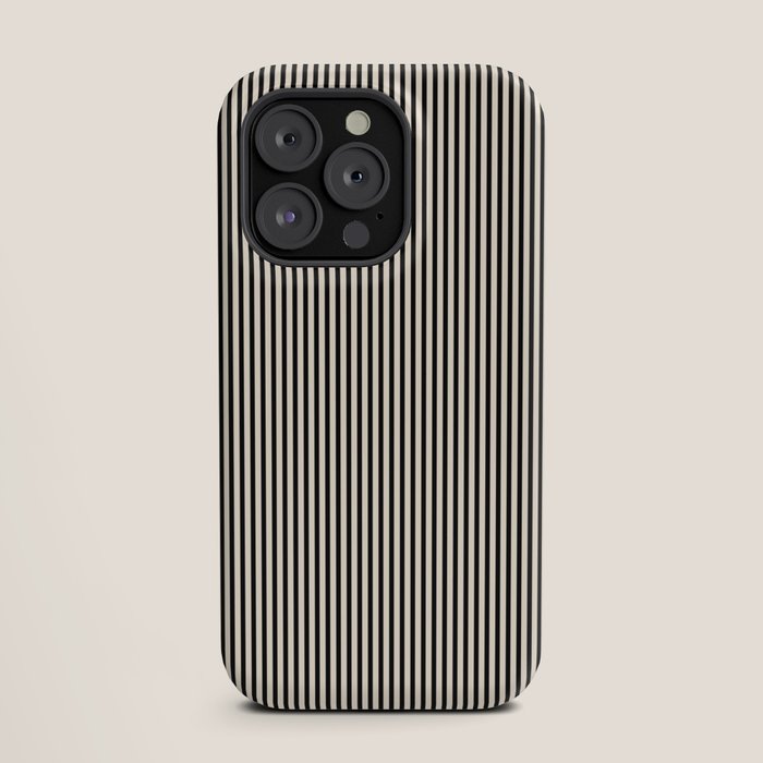 Ultra Fine Stripes Vertical Minimalist Pattern in Black and Almond Cream iPhone Case Gallery Image 19