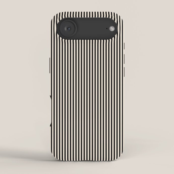 Ultra Fine Stripes Vertical Minimalist Pattern in Black and Almond Cream iPhone Case Gallery Image 2