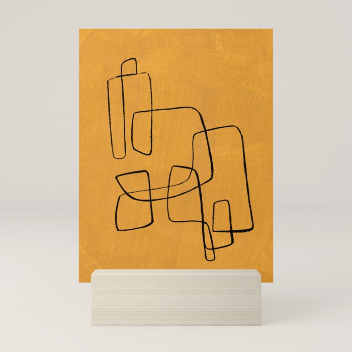 Minimalist Minimal Line Drawing Maze Mustard Yellow Painting Mid Century Modern Cool Funky Trendy Mini Art Print Gallery Image 5