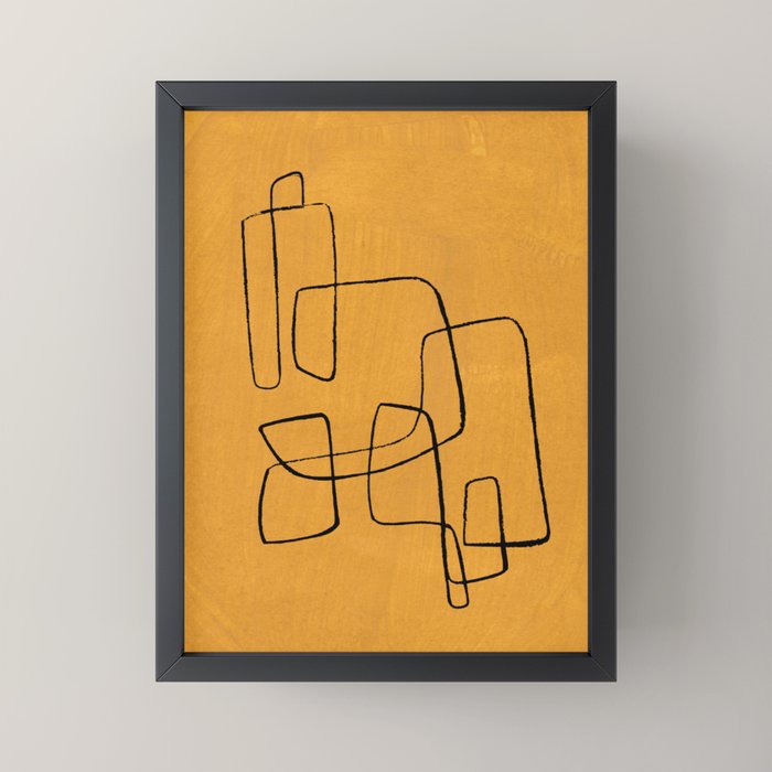 Minimalist Minimal Line Drawing Maze Mustard Yellow Painting Mid Century Modern Cool Funky Trendy Mini Art Print Gallery Image 3