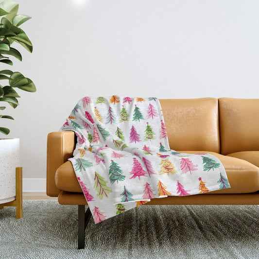 Colorful Vintage Bottlebrush Christmas Trees Throw Blanket Gallery Image 1