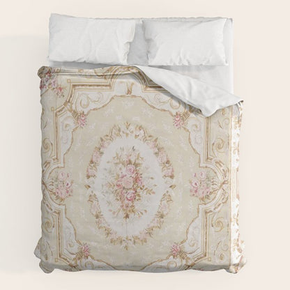 Antique French 19th Century Aubusson Rose Floral Duvet Cover Gallery Image 2