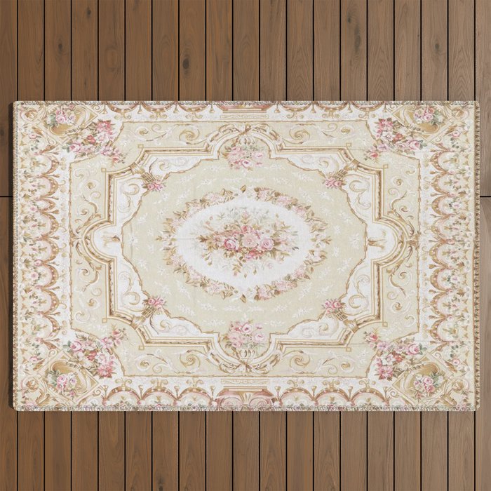 Antique French 19th Century Aubusson Rose Floral Outdoor Rug Gallery Image 2