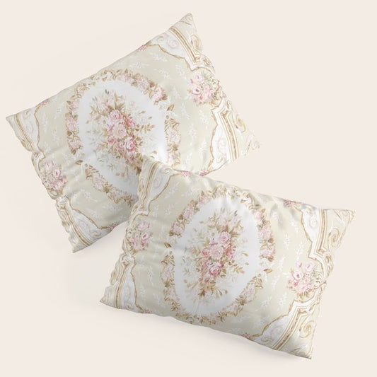 Antique French 19th Century Aubusson Rose Floral Pillow Sham Gallery Image 1