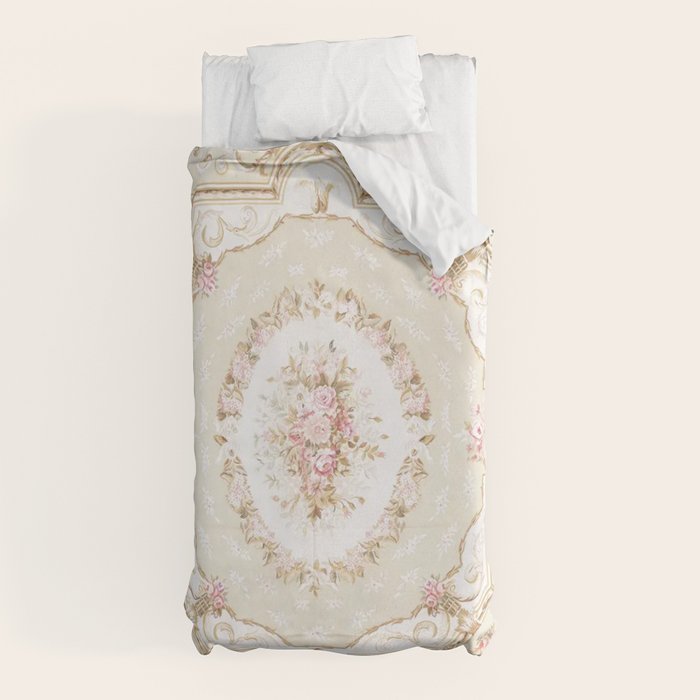 Antique French 19th Century Aubusson Rose Floral Duvet Cover Gallery Image 5