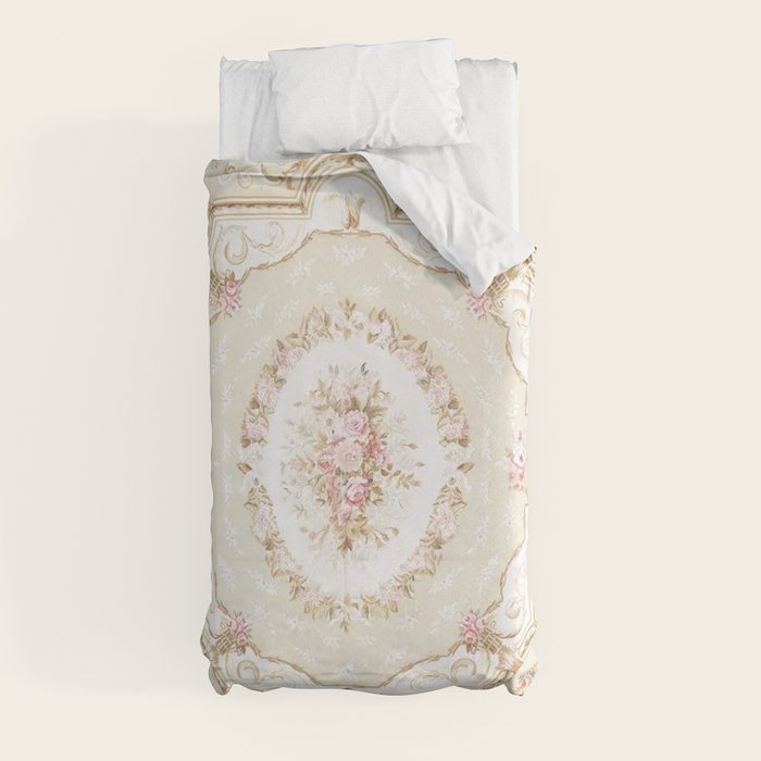 Antique French 19th Century Aubusson Rose Floral Duvet Cover Gallery Image 4