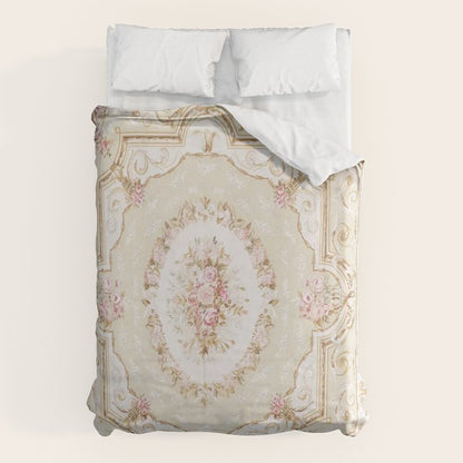Antique French 19th Century Aubusson Rose Floral Duvet Cover Gallery Image 1